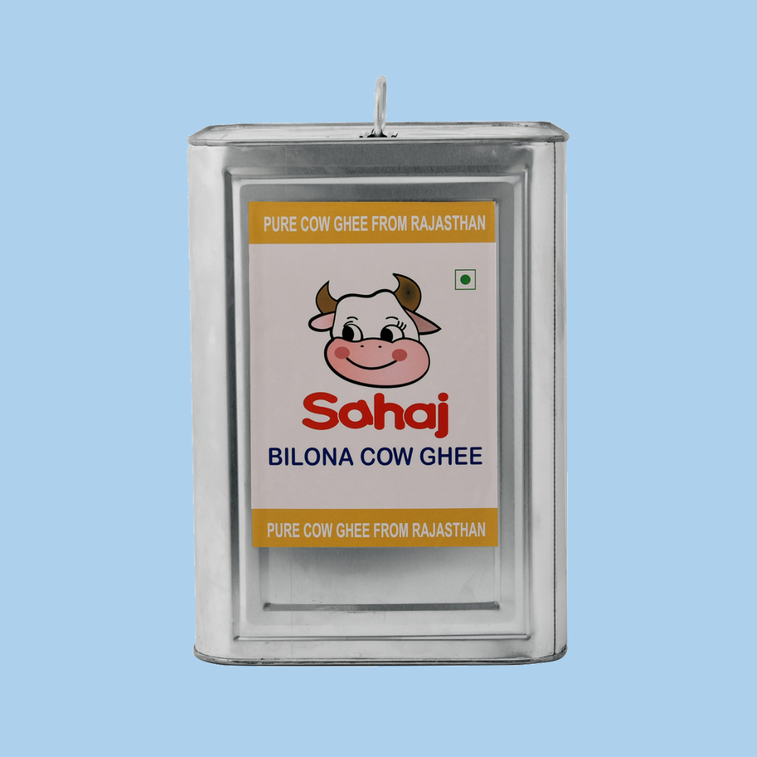 A 15-liter metal container of Bilona Cow Ghee from the brand name Sohaj.