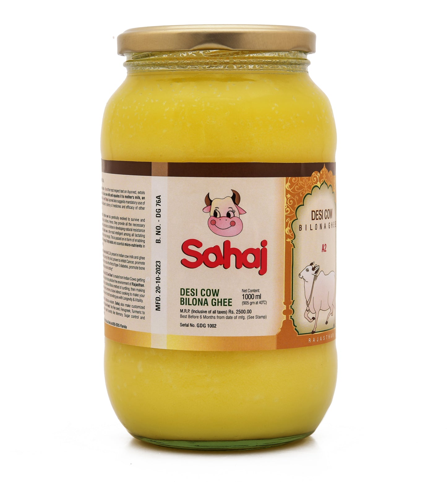 Sahaj Bilona Desi Cow Ghee Glass Jar - 1 Ltr