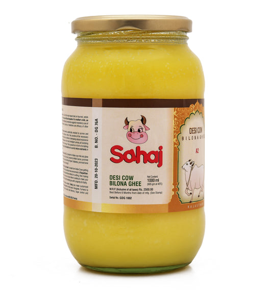 Sahaj Bilona Desi Cow Ghee Glass Jar - 1 Ltr