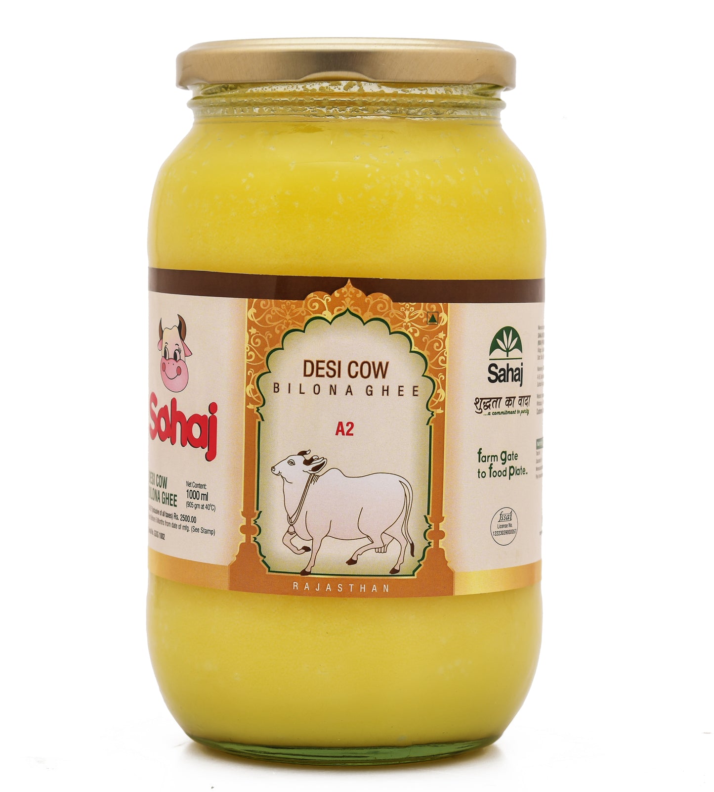 Sahaj Bilona Desi Cow Ghee Glass Jar - 1 Ltr