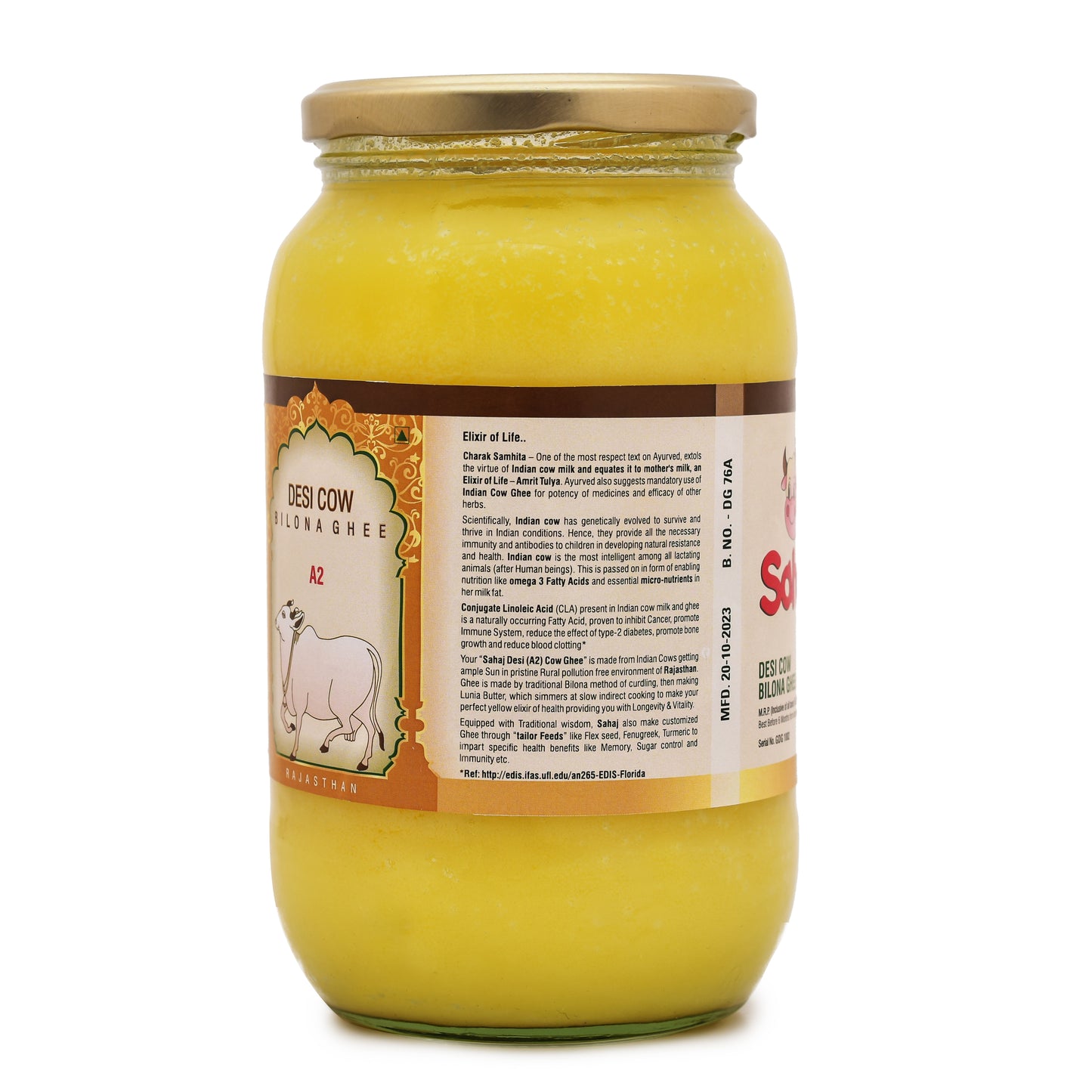 Sahaj Bilona Desi Cow Ghee Glass Jar - 1 Ltr